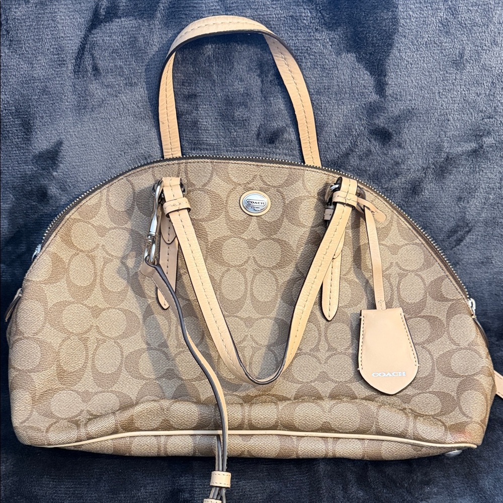 Coach Monogram Dome Satchel in Beige and Tan